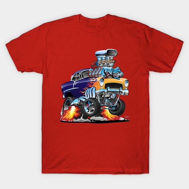 Classic Fifties Hot Rod Muscle Car Cartoon T-Shirt by hobrath